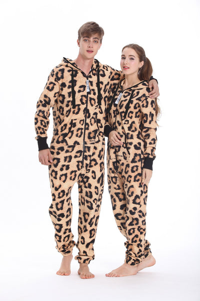 Nordic Way Leopard Print Onesie All In One Hoodies Fleece Romper Unisex Adult Playsuit